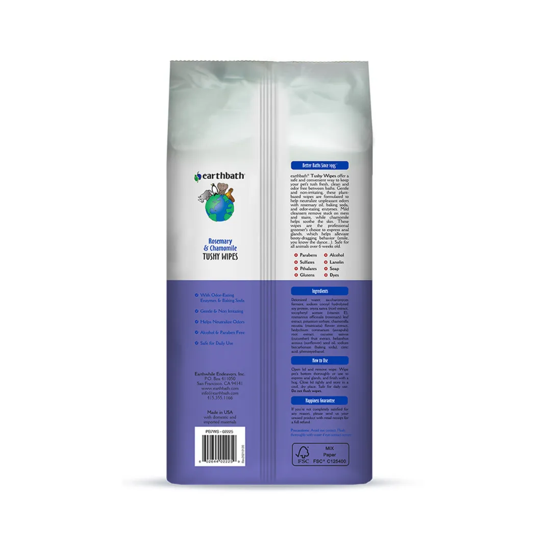 Earthbath Tushy Rosemary Chamomile Dog & Cat Wipes