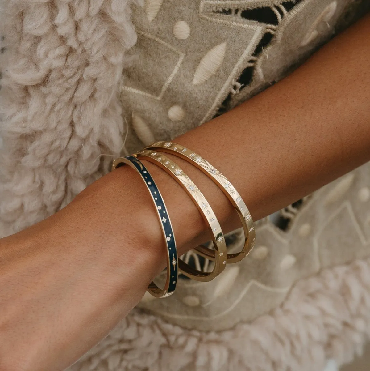 the dream state bangle - 14k yellow gold, blue enamel
